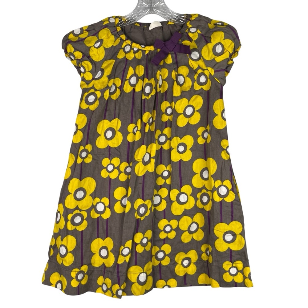 Mini Boden Dress Girls 9/10 Years Old Yellow Gray Purple Floral Cotton Lined